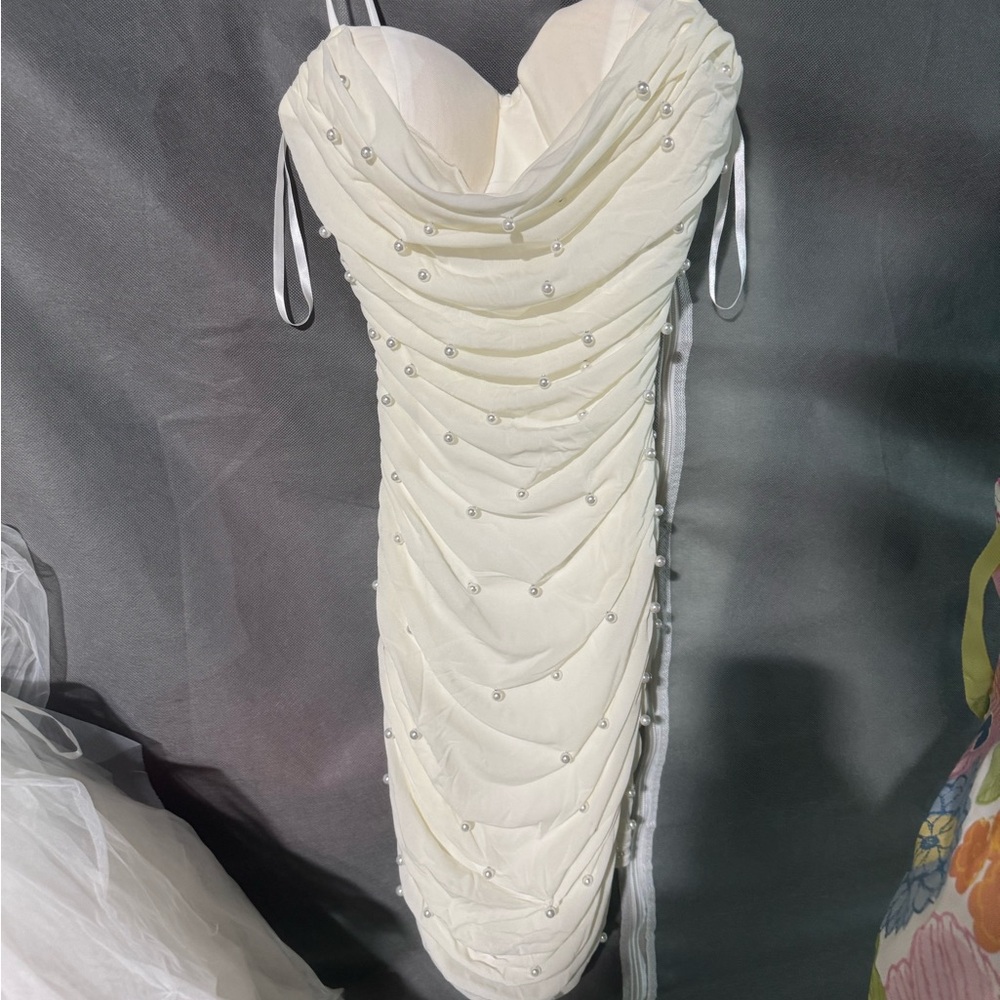 Windsor Strapless White Draped Dress